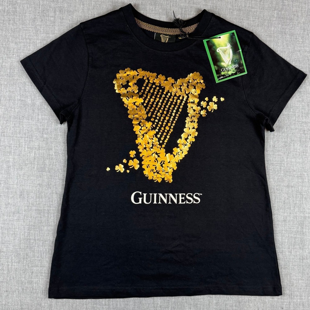 Taste Of Guinness‎ Shirt Womens Small Black Gold Shamrock Harp Graphic Tee NWT